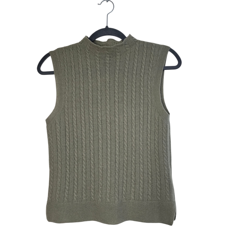 100% Cashmere Sweater Vest in Green Cable Knit Soft - Picture 2 of 8